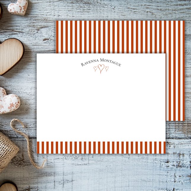 Cartão De Notas Rust Modern Open Hearts Striped Note Card (Criador carregado)