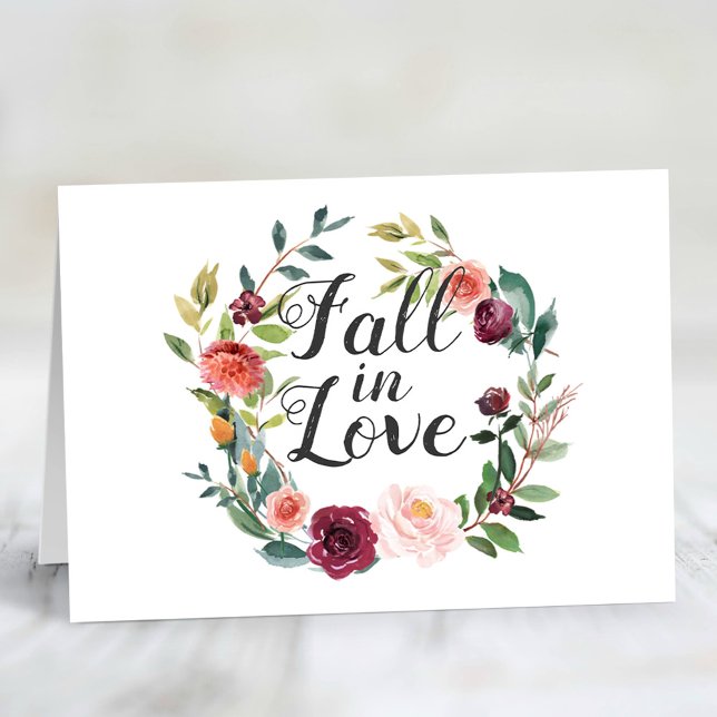 Cartão De Notas Rustic Burgundy Fall in Love Floral Wreath Advice (Criador carregado)