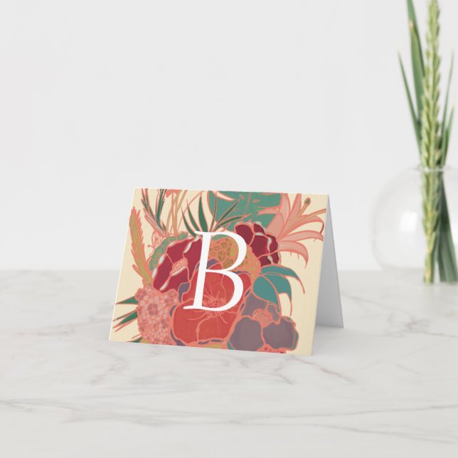 Cartão De Notas Rustic Floral Monogram Blank Note Card (Frente)