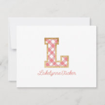 Rustic & Preppy "L" Pink Gingham em Wood Girly