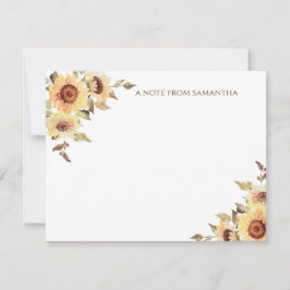 Cartão De Notas Rústico Aquarela Sunflower Monograma