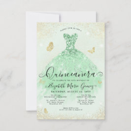 Cartão De Notas Sábio Verde Glitter Gown Quinceanera