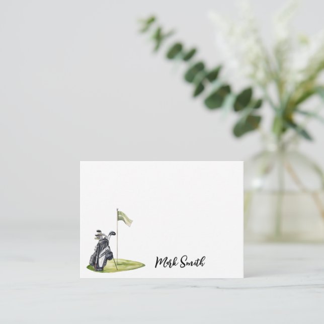 Cartão De Notas Saco de golfe e bandeira com nome para golfista (Em pé/Frente)
