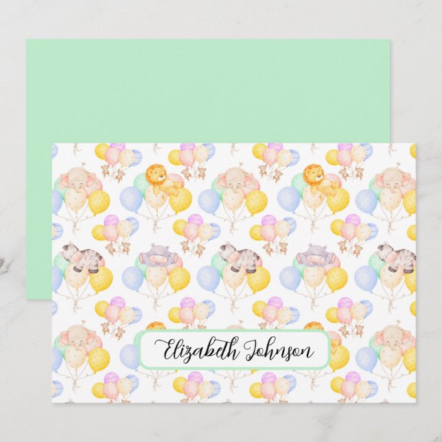 Cartão De Notas Safari Animals Baby Shower Note Card (Frente/Verso)