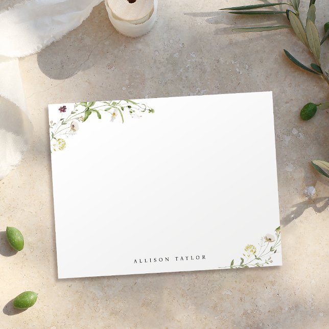 Cartão De Notas Sage Green Boho Wildflower Stationery (Elegant Boho Wildflower Personalized Stationery Note Card)