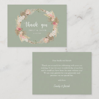 Cartão De Notas Sage Green Budget casamento Boho wreath obrigado v