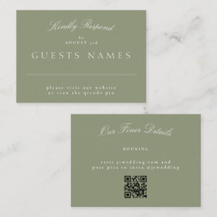 Cartão De Notas Sage Green Elegant Classic Weding QR CODE RSVP