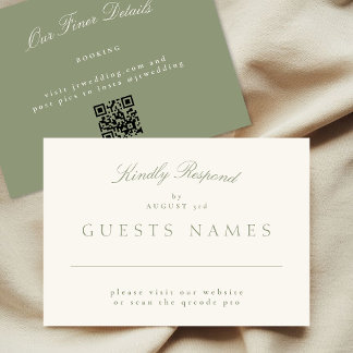 Cartão De Notas Sage Green Elegant Formal Weding QR CODE RSVP