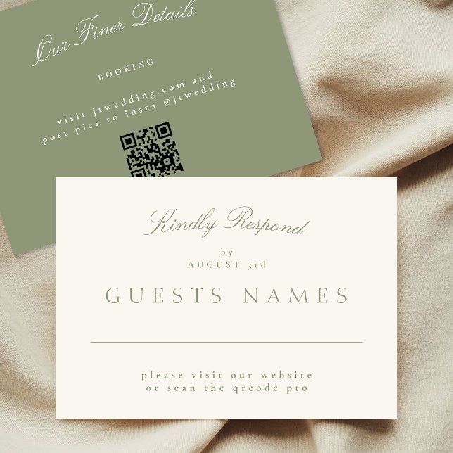 Cartão De Notas Sage Green Elegant Formal Weding QR CODE RSVP (Criador carregado)