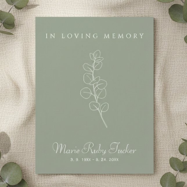 Cartão De Notas Sage Green Eucalyptus Photo Funeral Thank You (Simple personalized botanical eucalyptus sympathy funeral thank you card)