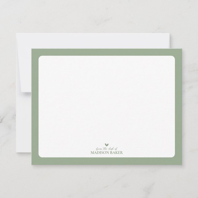 Cartão De Notas Sage Green | Papel de Carta Personalizado Simples (Frente)