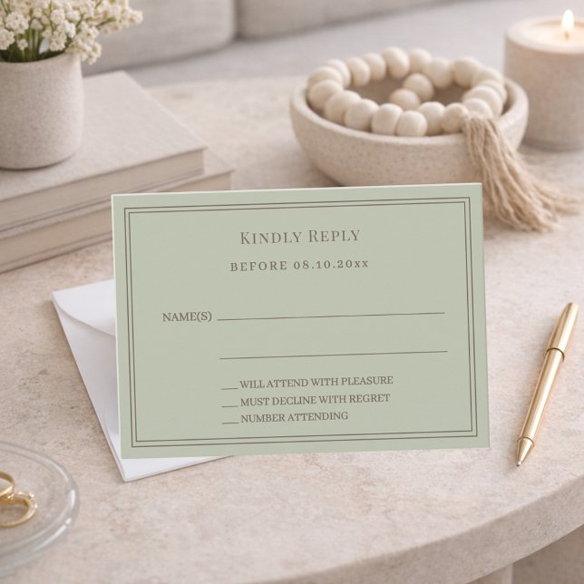 Cartão De Notas Sage green wedding response RSVP (Criador carregado)