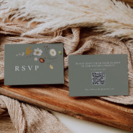 Cartão De Notas Sage Green Wildflower Wedding RSVP Código QR