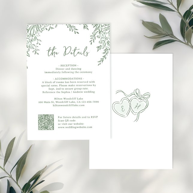 Cartão De Notas Sage Hand Drawn Monogram Whimsical Wedding Details (Sage Hand Drawn Monogram Whimsical Wedding Details Note Card)