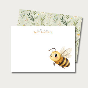 Cartão De Notas Sage Verde Flor Silvestre Abelha Nome Personalizad