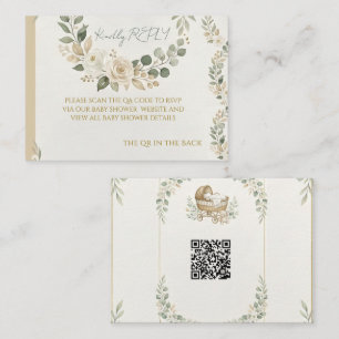 Cartão De Notas Sage Verde & Marfim Floral Código QR RSVP
