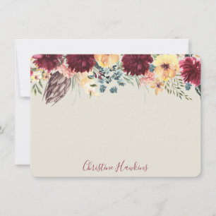 Cartão De Notas Sangue Floral de Vinho por Aquarela Personalizada