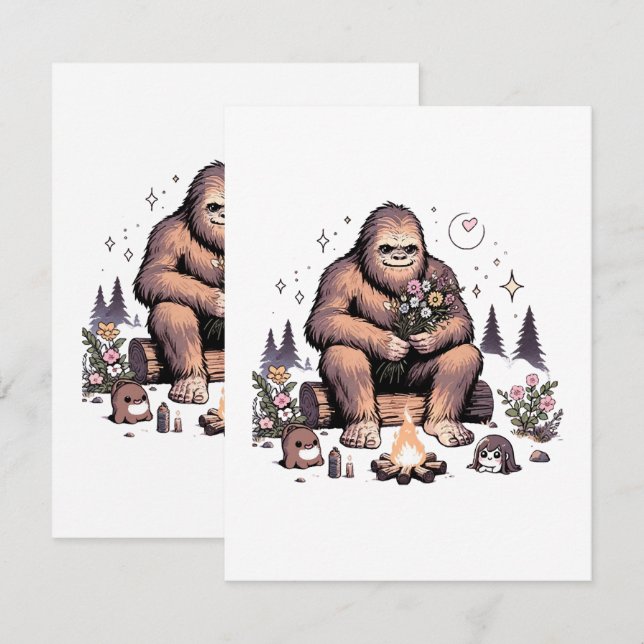 Cartão De Notas Sasquatch Segurando Flores (Frente/Verso)