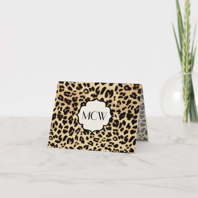 Cartão De Notas Sassy Leopard Print Monogrammed Note Card (Frente)