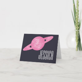 Cartão De Notas Saturno Rosa Amantes do Espaço Nome Personalizado 