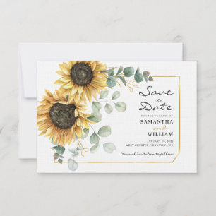 Cartão De Notas Save the Date Floral de Eucalipto Girassol