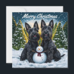 Cartão De Notas Scottish Terriers Pack of Flat Christmas<br><div class="desc">Envie desejos de férias calorosos com este charmoso cartão de Natal Terrier escocês, com dois adoráveis Terriers escoceses sentados orgulhosamente ao lado de um bonitão de neve numa terra maravilhosa de inverno nevado. Atrás dos Terriers Escoceses, o sol põe-se atrás de árvores cobertas de neve e um brilho ouro enche...</div>