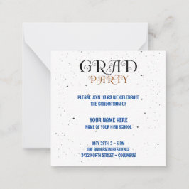 Cartão De Notas Script Azul Preto e Branco do Partido do Formando 