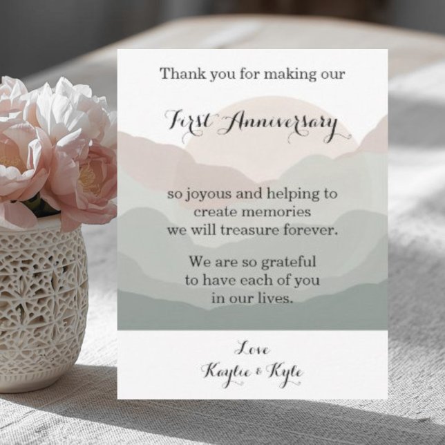 Cartão De Notas Script Boho Aquarela Montanha 1º Aniversário  (Criador carregado)