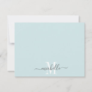Cartão De Notas Script Branco Azul Pastel Monograma Personalizado