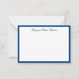 Cartão De Notas Script Clássico Personalizado Azul do Marinho Eleg