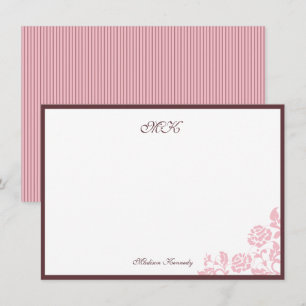 Cartão De Notas Script de Faixa Rosa de Lace de Rosa do Vintage Pe