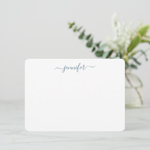 Cartão De Notas Script de Letra Personalizado Azul Slate Moderno