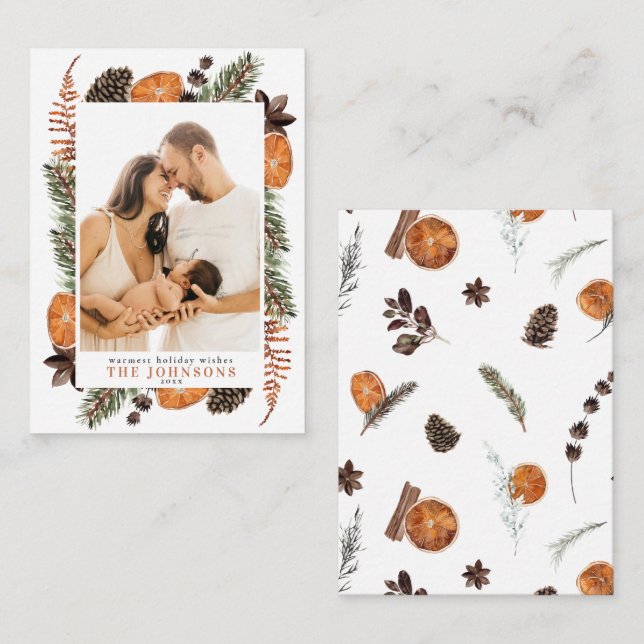 Cartão De Notas Script de Natal de Foto Laranja Russo Mini Boho (Frente/Verso)