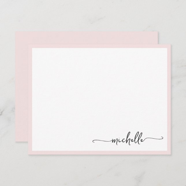 Cartão De Notas Script de Nome do Na moda Monograma Girly Blush (Frente/Verso)