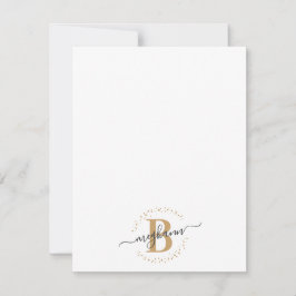 Cartão De Notas Script de Nome Dourado Branco Girly Modern Monogra