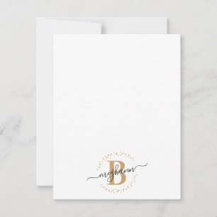 Cartão De Notas Script de Nome Dourado Branco Girly Modern Monogra