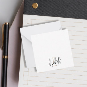 Cartão De Notas Script Dourado preto monograma elegante