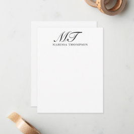 Cartão De Notas Script Elegante de Papel Personalizado Monograma