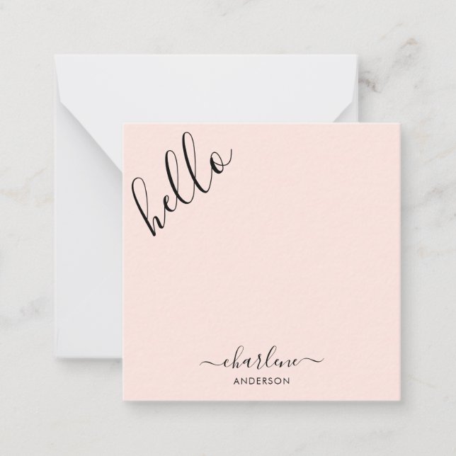 Cartão De Notas Script Hello Modern Girly Rosa Pink (Frente)