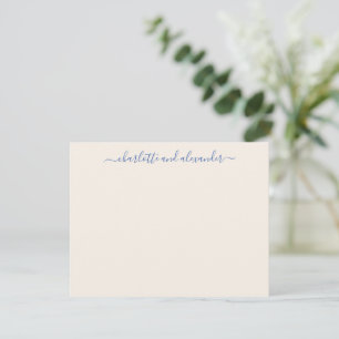 Cartão De Notas Script Minimalista Personalizada Casais Ecru Azul