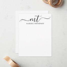 Cartão De Notas Script Moderno de Papel Personalizado Monograma