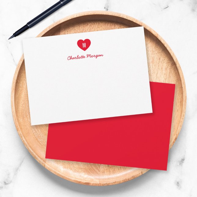 Cartão De Notas Script Moderno do Coração do Monograma Personaliza (Criador carregado)