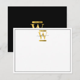 Cartão De Notas Script Moderno do Monograma Dourado e Preto Elegan