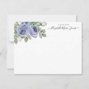 Cartão De Notas Script Na moda Floral Blue Watercolor Rosa
