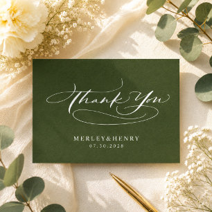 Cartão De Notas Script Oliva Verde Casamento Orçamento Obrigado