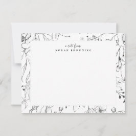 Cartão De Notas Script Personalizado Floral Branco e Preto Moderno