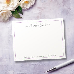 Cartão De Notas Script simples de borda roxa personalizado