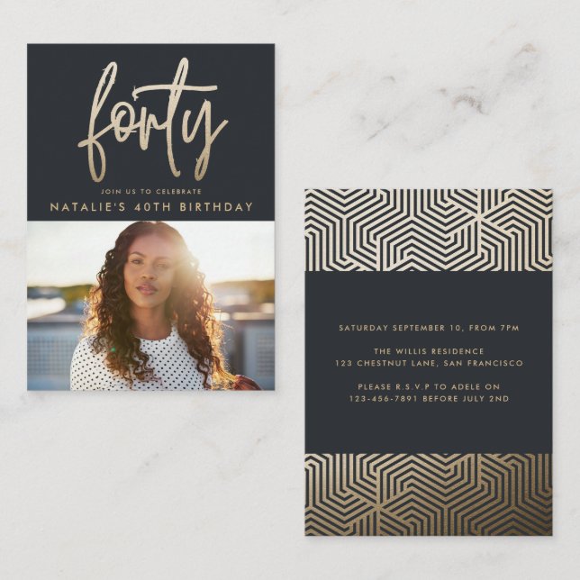 Cartão De Notas script simples na moda aniversário de 40 anos eleg (Frente/Verso)