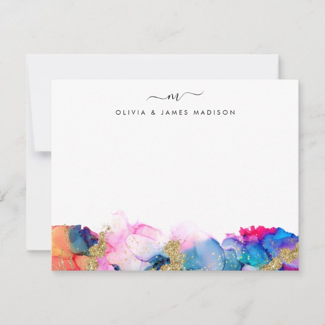 Cartão De Notas Script Swash Monograma Casal Arco-íris Álcool Tint (Frente)