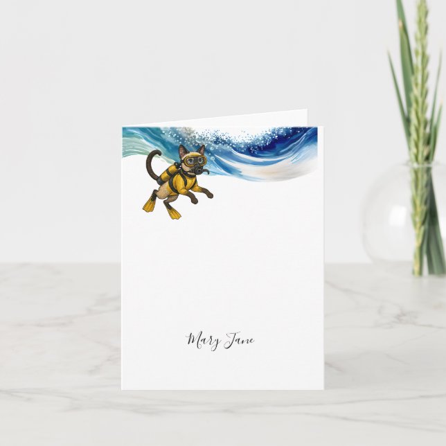 Cartão De Notas Scuba Cat Diving Blue Wet Suit (Frente)